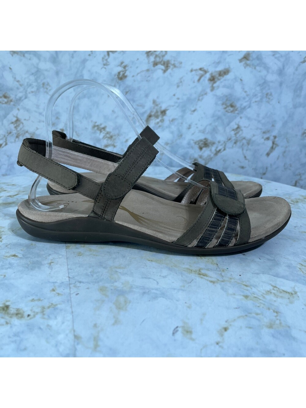 Abeo Brynn Women's Size 10 Shoes Green Brown Leather Strappy Comfort Sandals